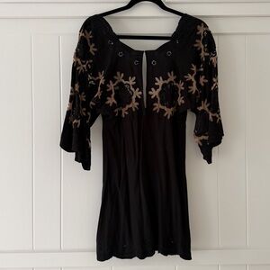 Cleobella- Black Embroidered Flutter Sleeve Women’s Top